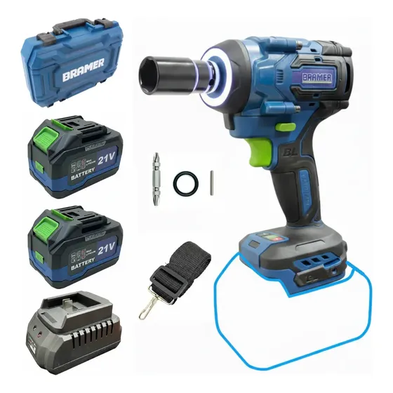 Llave De Impacto Profesional Bramer Brushless 2 Baterias 21v 4500 Mha 1/2 Br-028