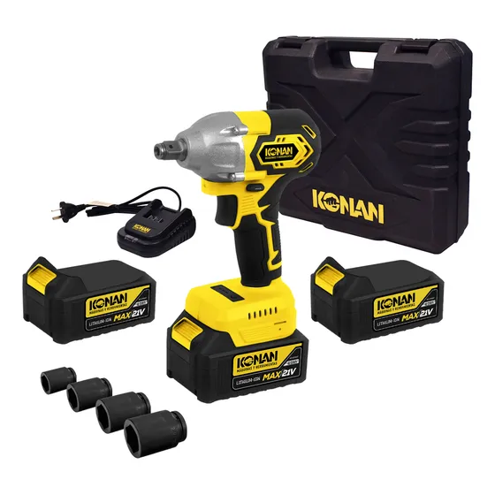 Llave de impacto Konan KLIB/ maletin cargador 2 baterias encastre 1/2" torque 320Nm color amarillo