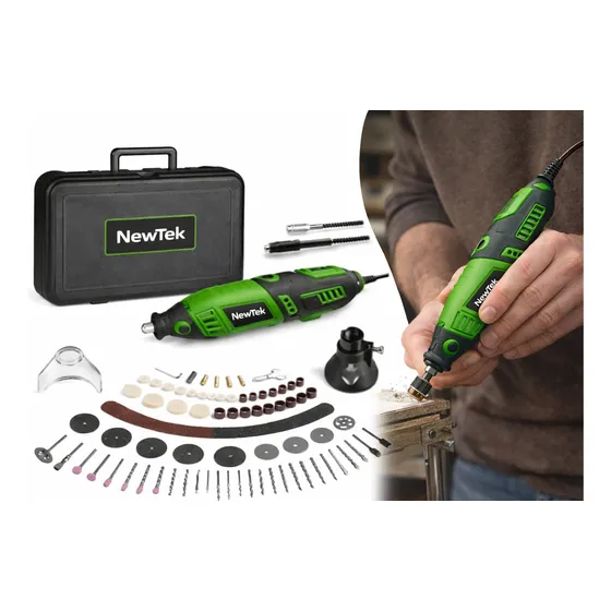 Torno Eléctrico Profesional Newtek Con Valija + 139 Accesorios Minitorno Multifunción Velocidad Variable 10000-32000 RPM 185W 220V Para Cortar Lijar Pulir Grabar Tallar Bricolaje Carpintería Metal