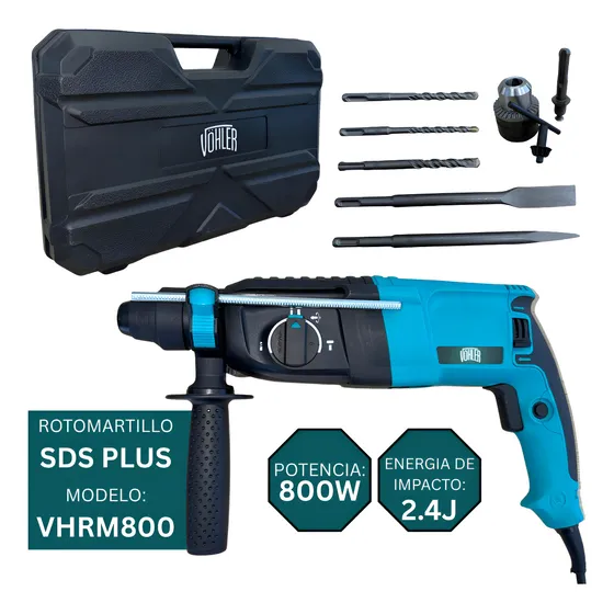 Rotomartillo Taladro SDS Plus Vöhler VHRM800 800W 2.4J 4800BPM Azul Petróleo