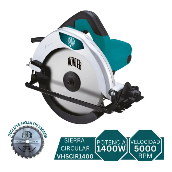 Sierra Circular Eléctrica Vöhler 1400W 5000RPM Disco 185mm Azul Fortex