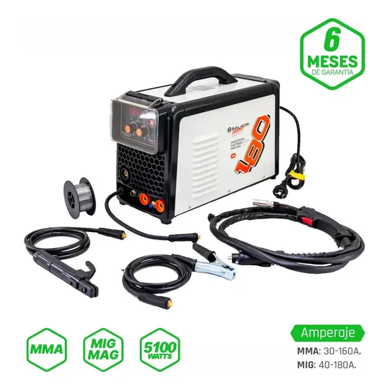 Soldadora Inverter Mig Electrodo 2 En 1 Salkor De 180 Amp - Apta Alambre Flux Con Visor Digital Y Accesorios Para Rollos De Hasta 5kg - Inlcuye 1 Rollo De Alambre