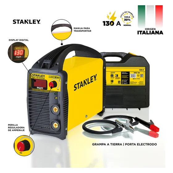 Soldadora Inverter Stanley Sirio 140 Italiana 130 Amp Con Maletin