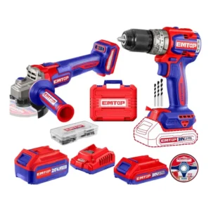 Taladro Amoladora Emtop Inalámbricos Brushless 8 Piezas con Estuche