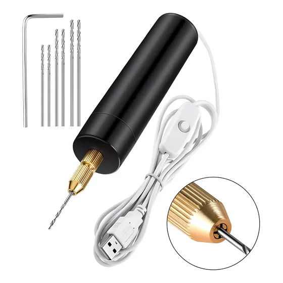 Mini Taladro Eléctrico Usb Para Resina Epoxi Joyas Llaveros Color Negro